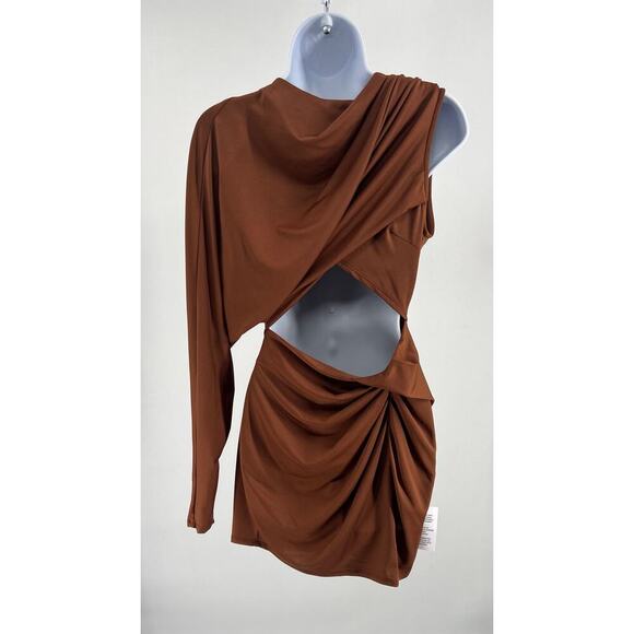 ASOS One Shoulder Draped Slinky Mini Dress in Chocolate size 2 NWT Love Island - Picture 5 of 14